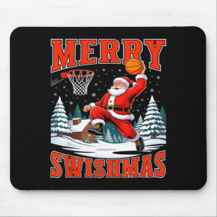 Merry Swishmas Santa Playing Basketball Christmas Mouse Mat