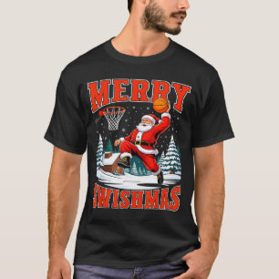 Merry Swishmas Santa Playing Basketball Christmas T-Shirt