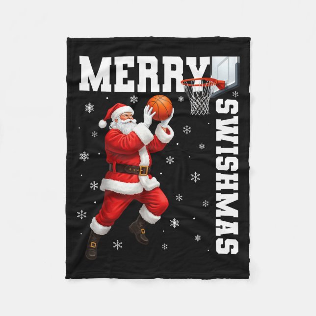 Merry Swishmas Srt Christmas Basketball Xmas Men B Fleece Blanket (Front)