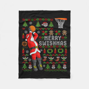 Merry Swishmas Ugly Christmas Basketball Christmas Fleece Blanket