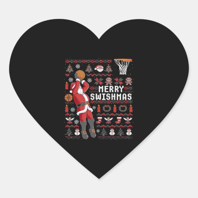 Merry Swishmas Ugly Christmas Basketball Christmas Heart Sticker (Front)