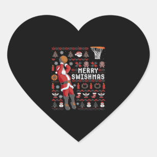 Merry Swishmas Ugly Christmas Basketball Christmas Heart Sticker