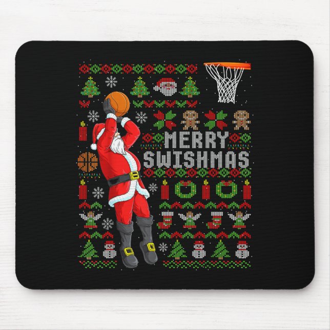 Merry Swishmas Ugly Christmas Basketball Christmas Mouse Mat (Front)