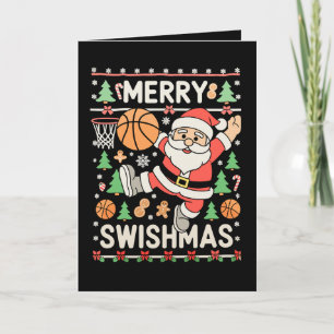 Merry Swishmas Ugly Christmas Basketball Santa Card