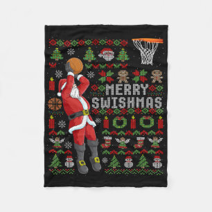 Merry Swishmas Ugly Christmas Bysketbyll Christmas Fleece Blanket