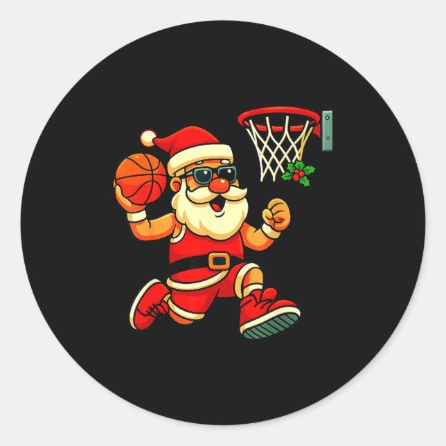 Merry Swishmas Ugly Christmas Sweater Basketball C Classic Round Sticker (Front)