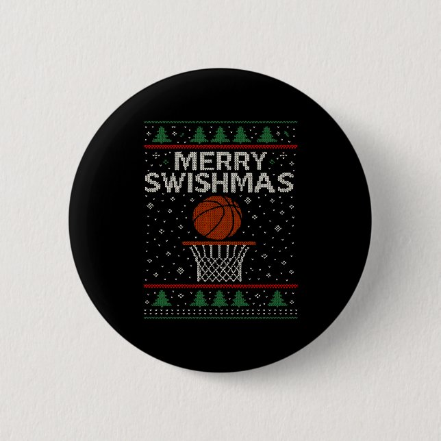 Merry Swishmas Ugly Christmas Sweater Basketball J 6 Cm Round Badge (Front)