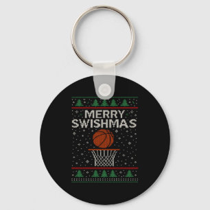 Merry Swishmas Ugly Christmas Sweater Basketball J Key Ring