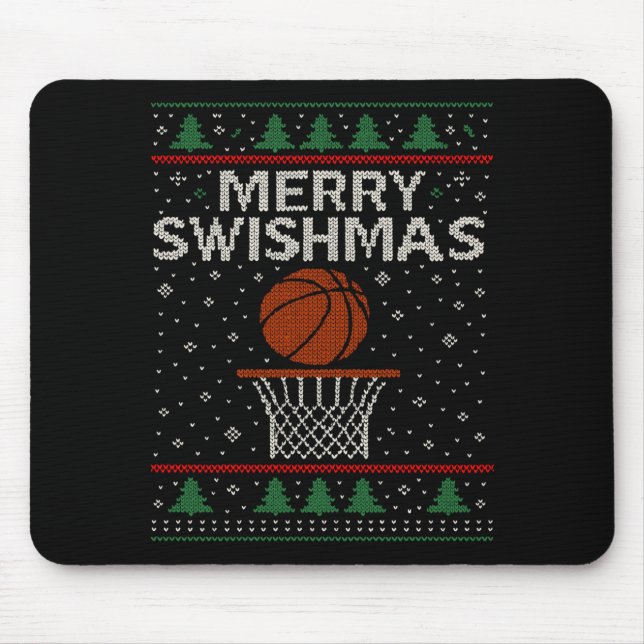 Merry Swishmas Ugly Christmas Sweater Basketball J Mouse Mat (Front)