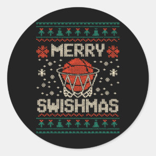 Merry Swishmas Ugly Christmas Sweater Sketll  Classic Round Sticker
