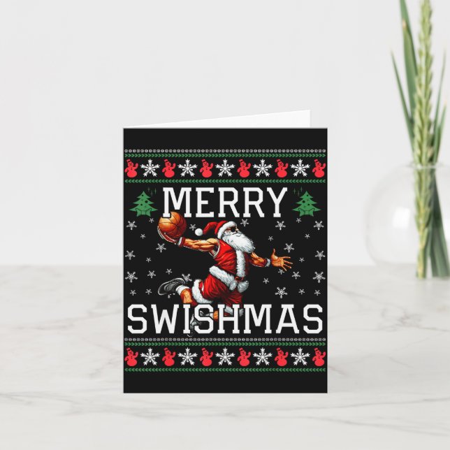 Merry Swishmas Ugly Funny Christmas Basketball Chr Card (Front)