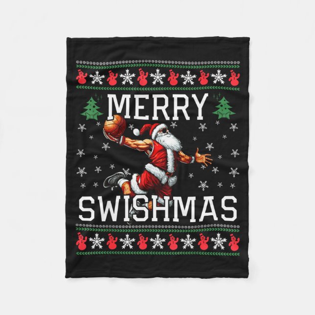 Merry Swishmas Ugly Funny Christmas Basketball Chr Fleece Blanket (Front)