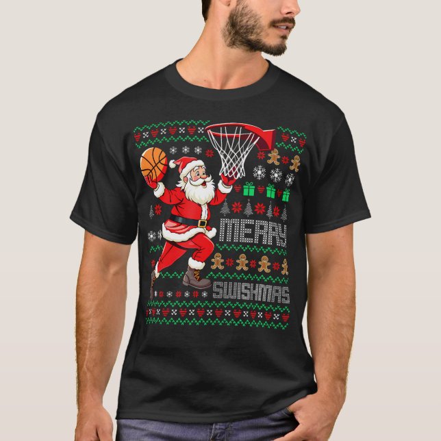 Merry Swishmas X-Mas Basketball Ugly Christmas 	 S T-Shirt (Front)