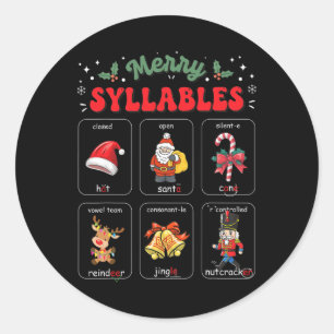 Merry Syllables Xmas Phonics Reading Teacher Holid Classic Round Sticker