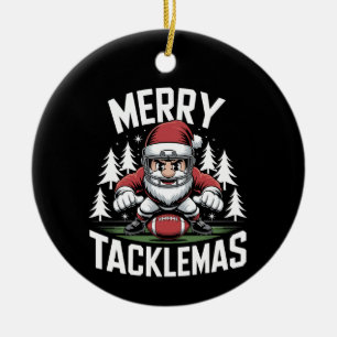 Merry Tacklemas Football Santa Christmas Xmas Ceramic Tree Decoration