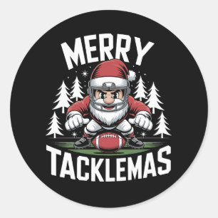 Merry Tacklemas Football Santa Christmas Xmas Classic Round Sticker
