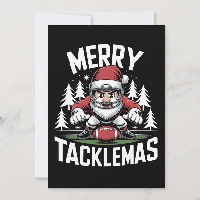 Merry Tacklemas Football Santa Christmas Xmas Holiday Card (Front)