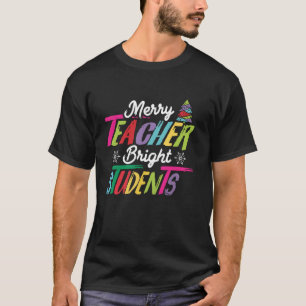 Merry Teacher Bright Students Crayon Tree Xmas  T-Shirt