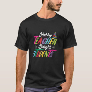Merry Teacher Bright Students Crayon Tree Xmas Tan T-Shirt