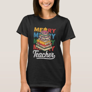 Merry Teacher Christmas Tree T-Shirt Festive Book