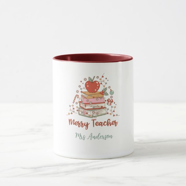 Merry Teacher Retro Christmas Mug (Center)