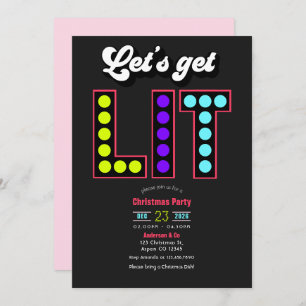 Merry Technicor Lets Get Lit Retro Christmas Party Invitation