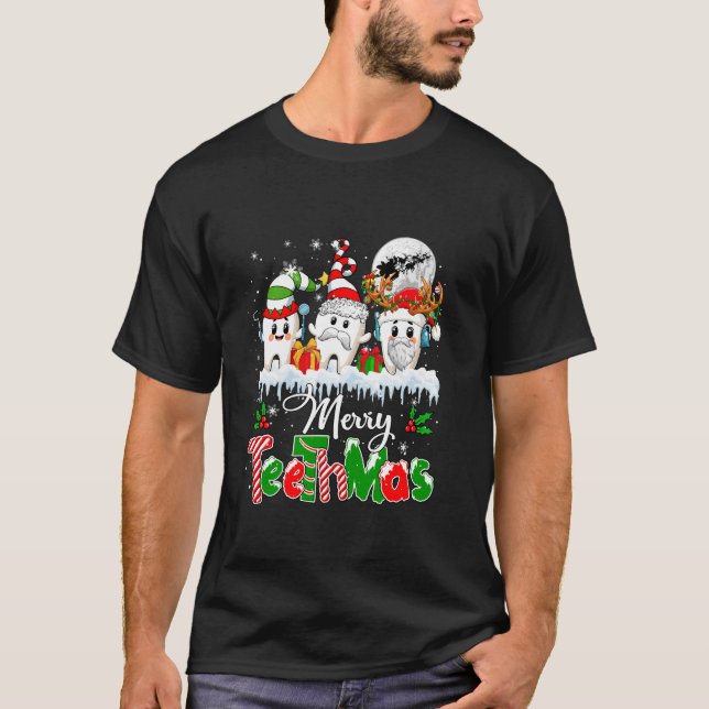 Merry Teethmas Xmas Three Santa Elf Reindeer Teeth T-Shirt (Front)