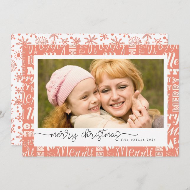 Merry text background Photo Christmas Card (Front/Back)