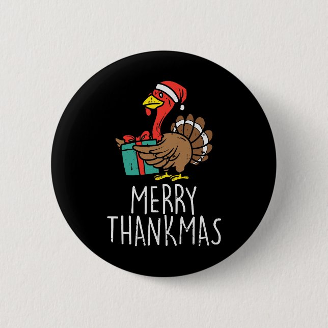 Merry Thankmas Santa Turkey Day Thanksgiving Chris 6 Cm Round Badge (Front)