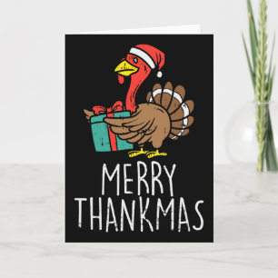 Merry Thankmas Santa Turkey Day Thanksgiving Chris Card