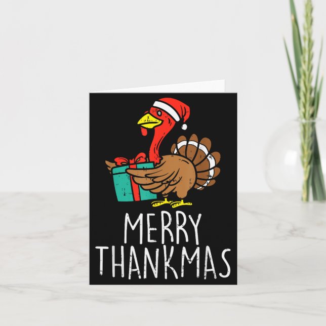 Merry Thankmas Santa Turkey Day Thanksgiving Chris Card (Front)