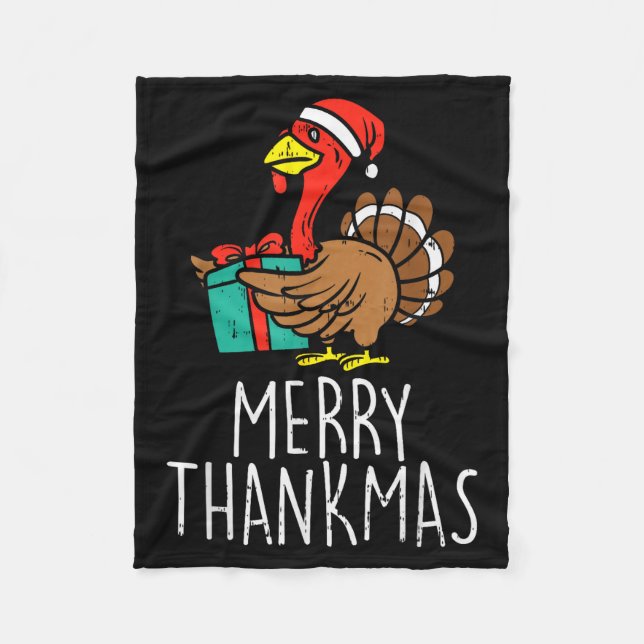Merry Thankmas Santa Turkey Day Thanksgiving Chris Fleece Blanket (Front)