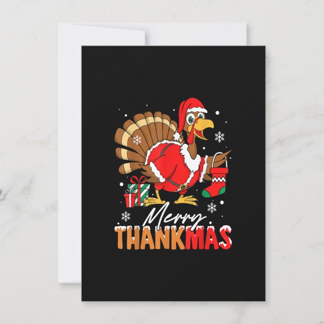 Merry Thankmas Turkey Santa Hat Thanksgiving Chris Invitation (Front)