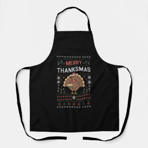 Merry Thanksmas Christmas Thanksgiving Turkey  Apron