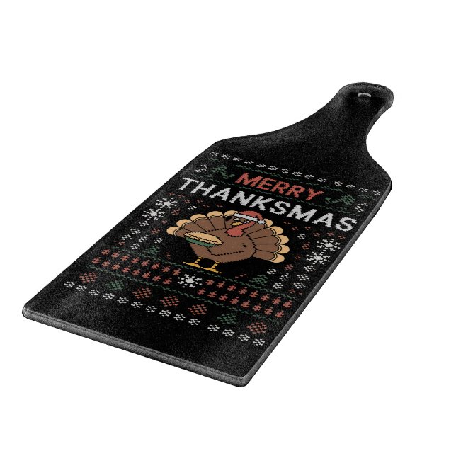 Merry Thanksmas Christmas Thanksgiving Turkey  Cutting Board (Corner)