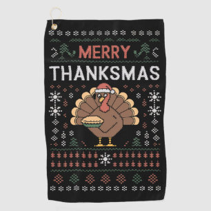 Merry Thanksmas Christmas Thanksgiving Turkey Golf Towel