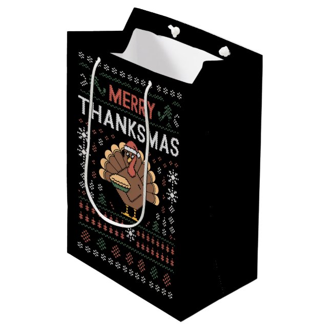 Merry Thanksmas Christmas Thanksgiving Turkey  Medium Gift Bag (Front Angled)