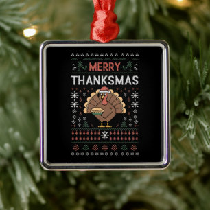 Merry Thanksmas Christmas Thanksgiving Turkey  Metal Tree Decoration