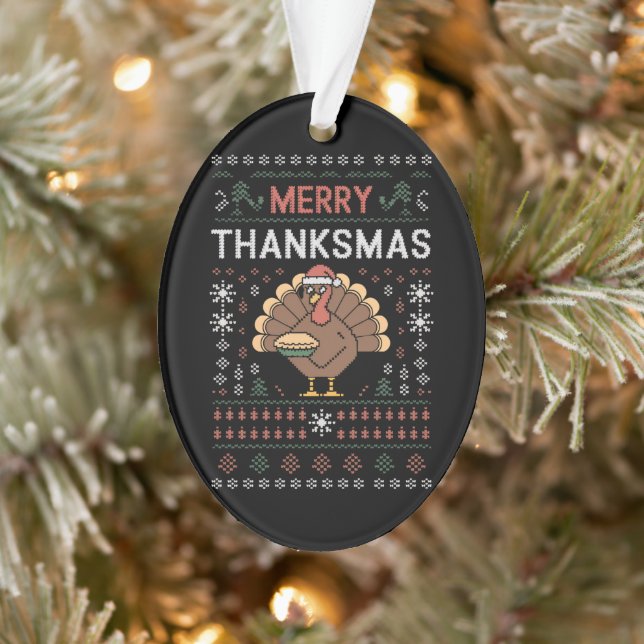 Merry Thanksmas Christmas Thanksgiving Turkey  Ornament (Tree)