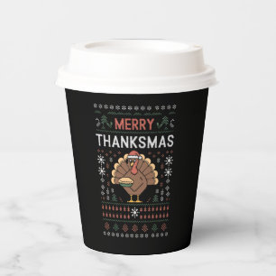 Merry Thanksmas Christmas Thanksgiving Turkey  Paper Cups