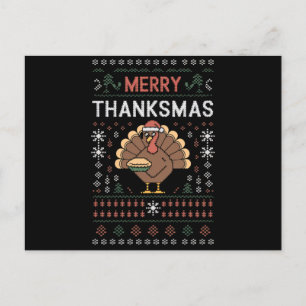 Merry Thanksmas Christmas Thanksgiving Turkey  Postcard