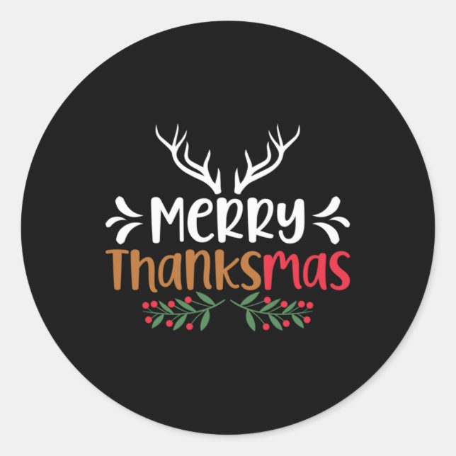 Merry Thanksmas Christmas Thanksgiving Turkey Sant Classic Round Sticker (Front)