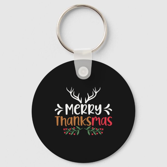 Merry Thanksmas Christmas Thanksgiving Turkey Sant Key Ring (Front)