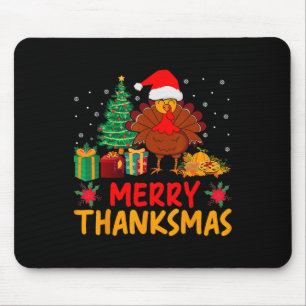 Merry Thanksmas Christmas Thanksgiving Turkey Sant Mouse Mat