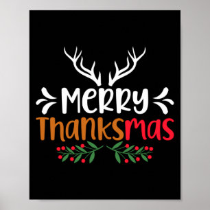 Merry Thanksmas Christmas Thanksgiving Turkey Sant Poster