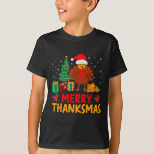 Merry Thanksmas Christmas Thanksgiving Turkey Sant T-Shirt