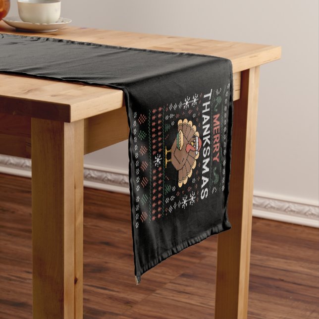 Merry Thanksmas Christmas Thanksgiving Turkey  Short Table Runner (In Situ)