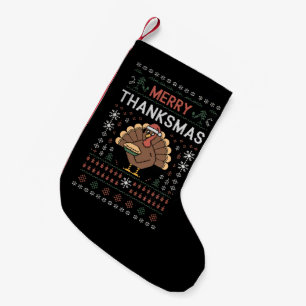Merry Thanksmas Christmas Thanksgiving Turkey  Small Christmas Stocking