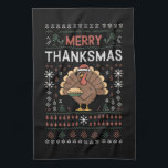 Merry Thanksmas Christmas Thanksgiving Turkey  Tea Towel<br><div class="desc">Merry Thanksmas Christmas Thanksgiving Turkey Santa</div>