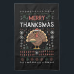 Merry Thanksmas Christmas Thanksgiving Turkey  Tea Towel<br><div class="desc">Merry Thanksmas Christmas Thanksgiving Turkey Santa</div>